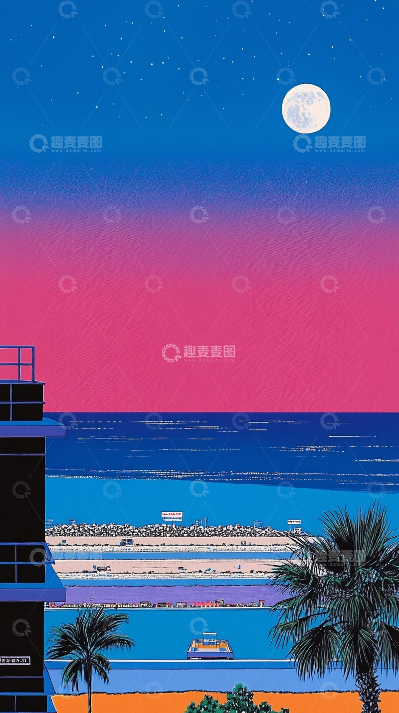 高清大图下载【趣麦麦图】海边日落粉色天空