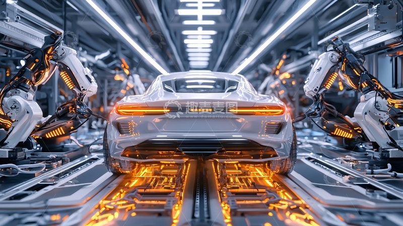 高清大图下载【趣麦麦图】汽车在未来工厂生产