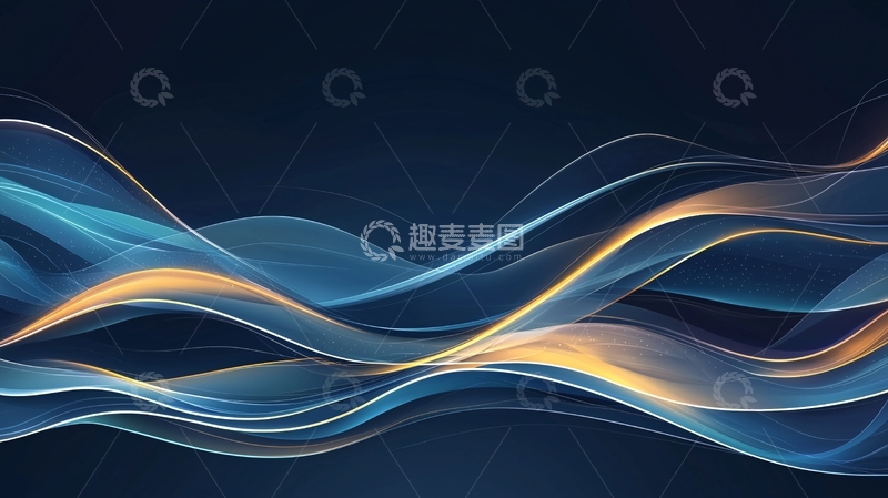 高清大图下载【趣麦麦图】蓝色金色交织的流动线条