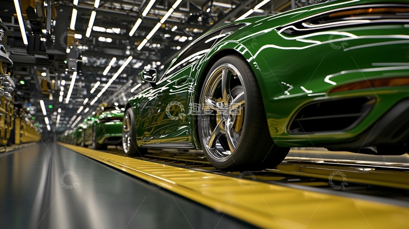 高清大图下载【趣麦麦图】绿色跑车在生产线上
