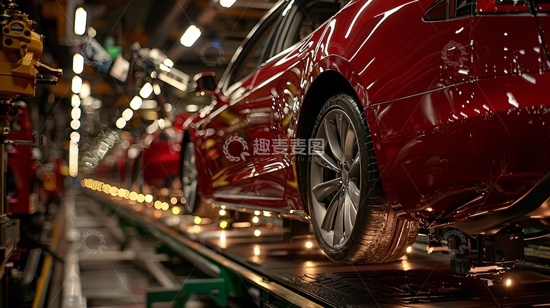 高清大图下载【趣麦麦图】红色汽车在生产线上