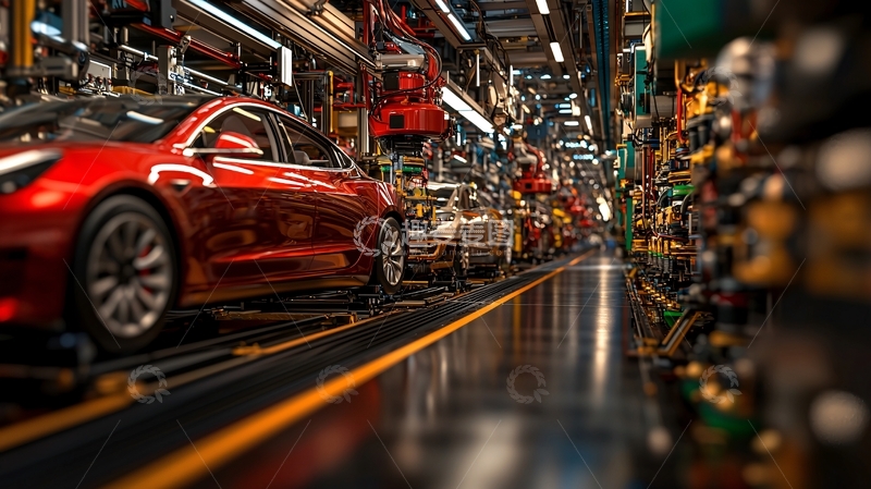高清大图下载【趣麦麦图】汽车生产线上的红色车辆