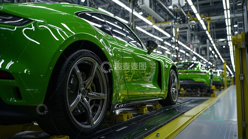 高清大图下载【趣麦麦图】绿色汽车在生产线上