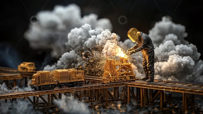 高清大图下载【趣麦麦图】金色火车在爆炸中行驶