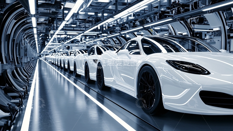高清大图下载【趣麦麦图】白色汽车在生产线上