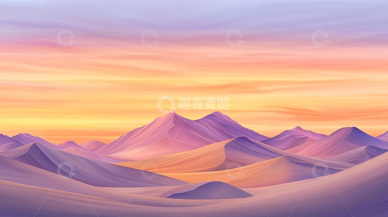 高清大图下载【趣麦麦图】紫色山脉下的橙色天空