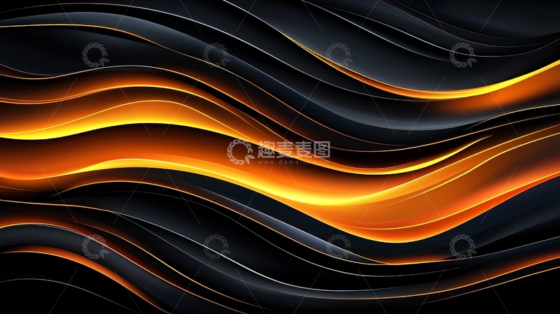 高清大图下载【趣麦麦图】黑色金色流体波纹抽象背景