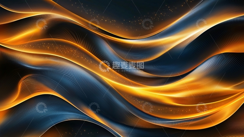 高清大图下载【趣麦麦图】流动的金色蓝色光线