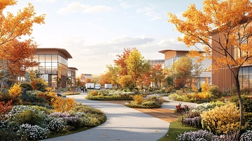 秋日暖阳下的社区街道