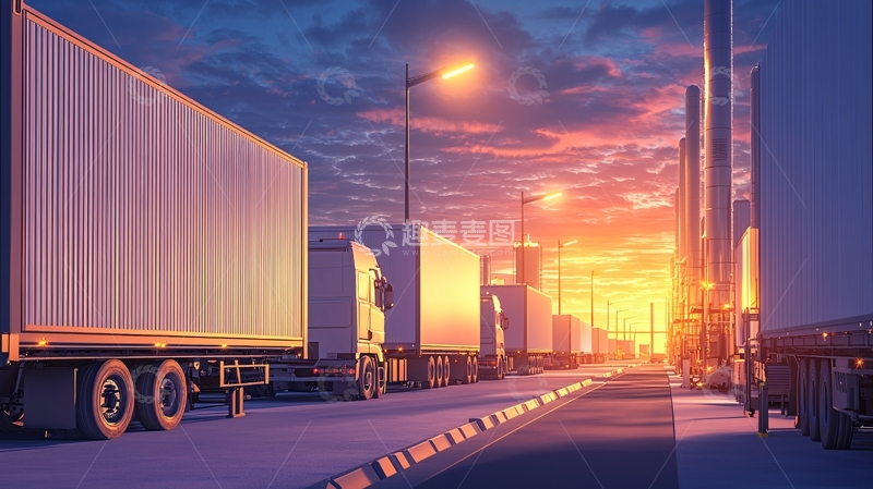 高清大图下载【趣麦麦图】卡车夜间停靠日出景色