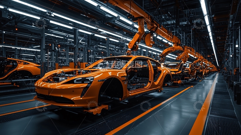 高清大图下载【趣麦麦图】汽车制造厂的橙色车身