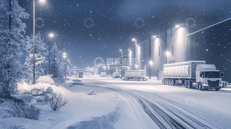 高清大图下载【趣麦麦图】雪夜公路卡车场景