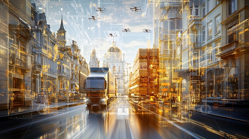 高清大图下载【趣麦麦图】未来城市街道无人驾驶卡车