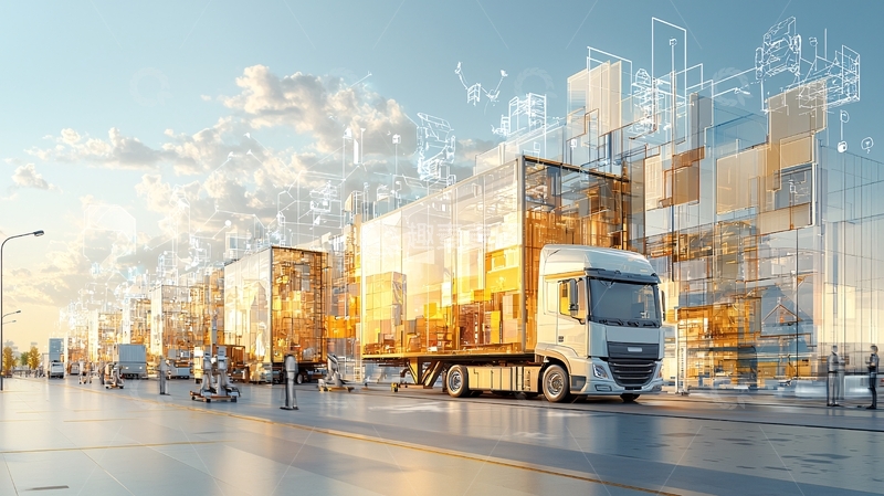 高清大图下载【趣麦麦图】城市背景下的货运卡车