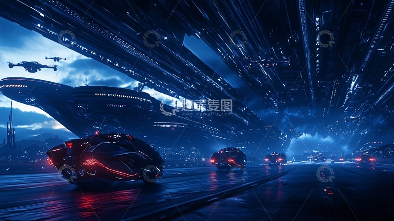 高清大图下载【趣麦麦图】未来城市夜景飞船车辆