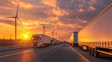 夕阳下的卡车运输