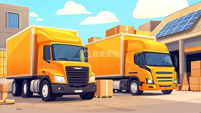 高清大图下载【趣麦麦图】卡通货车运输场景