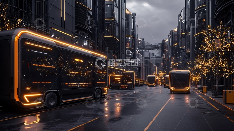高清大图下载【趣麦麦图】未来城市街道公共交通