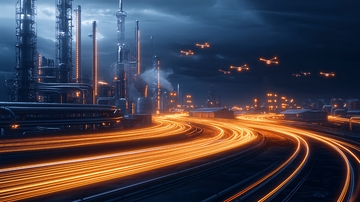 夜幕下工业区的灯光轨迹