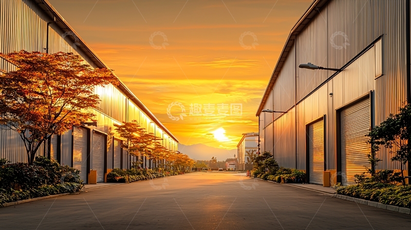 高清大图下载【趣麦麦图】金色阳光下的工业园区