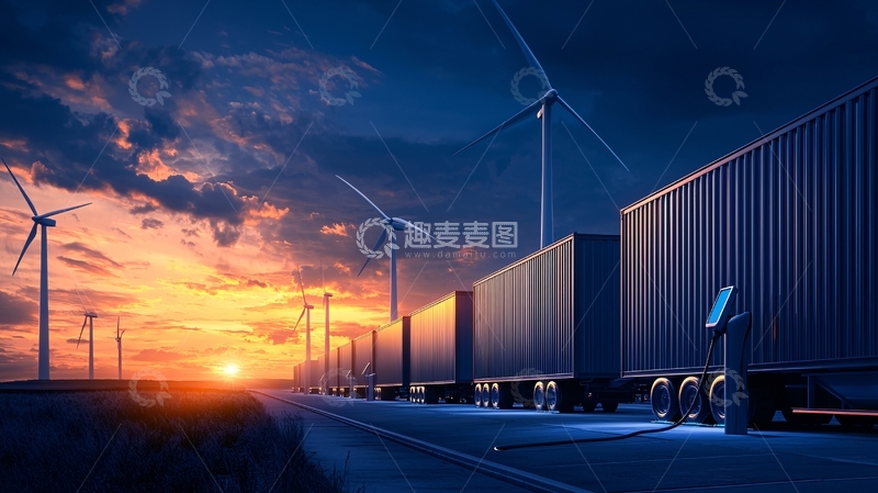 高清大图下载【趣麦麦图】日落下的风力发电车队