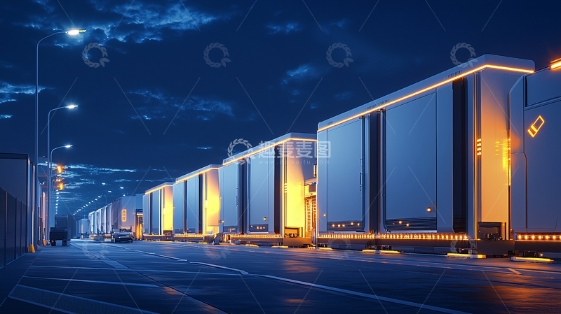 高清大图下载【趣麦麦图】夜间卡车车队
