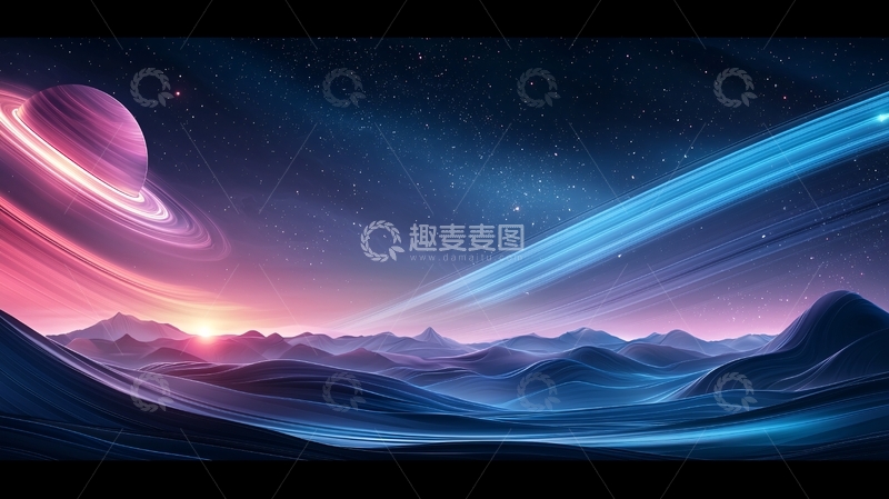 高清大图下载【趣麦麦图】星空山脉星球绚丽场景