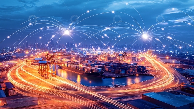 高清大图下载【趣麦麦图】城市夜景网络连接线