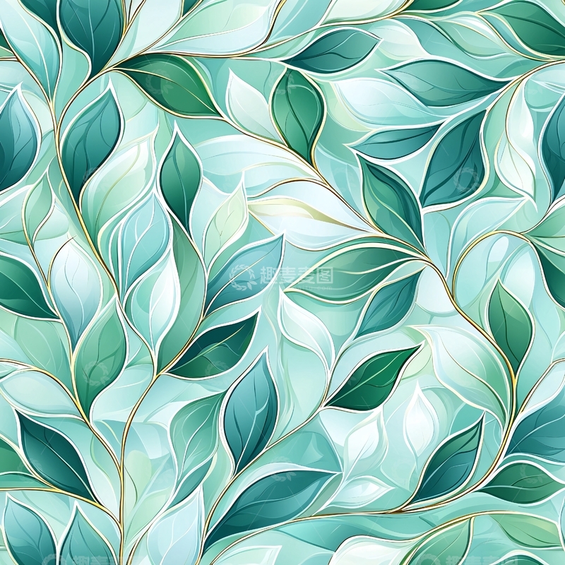 高清大图下载【趣麦麦图】水彩风绿叶图案