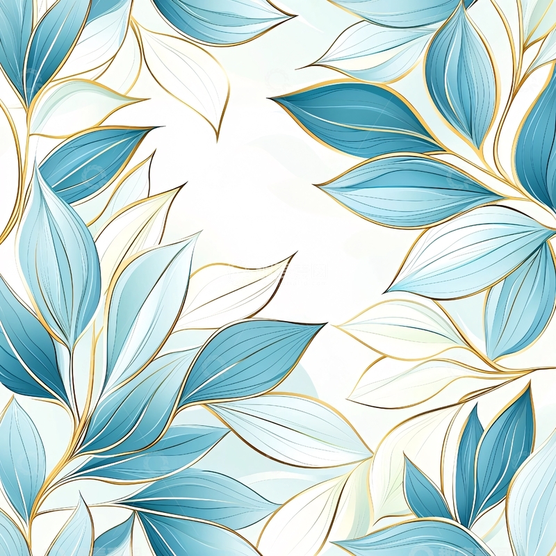 高清大图下载【趣麦麦图】水彩蓝色花卉图案