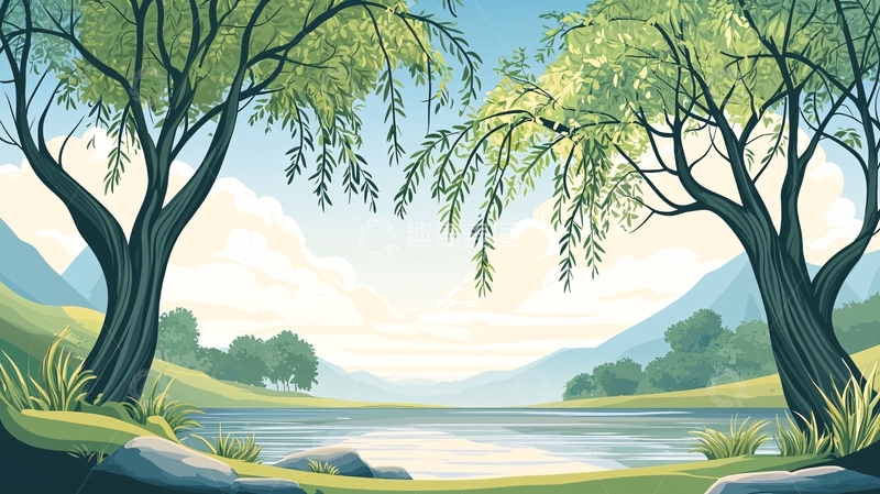 高清大图下载【趣麦麦图】绿树成荫的湖边景色