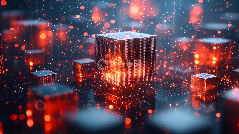 高清大图下载【趣麦麦图】红色立方体漂浮在空中