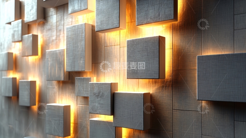 高清大图下载【趣麦麦图】墙面立方体装饰发光效果