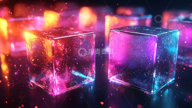 高清大图下载【趣麦麦图】彩色光照耀透明方块