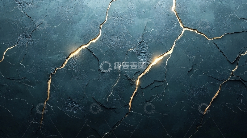 高清大图下载【趣麦麦图】蓝色岩石金色裂纹