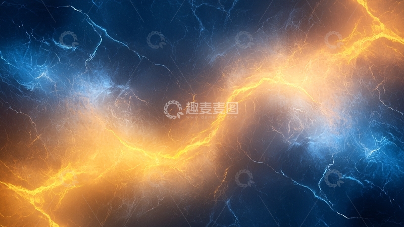 高清大图下载【趣麦麦图】金色蓝色闪电交错