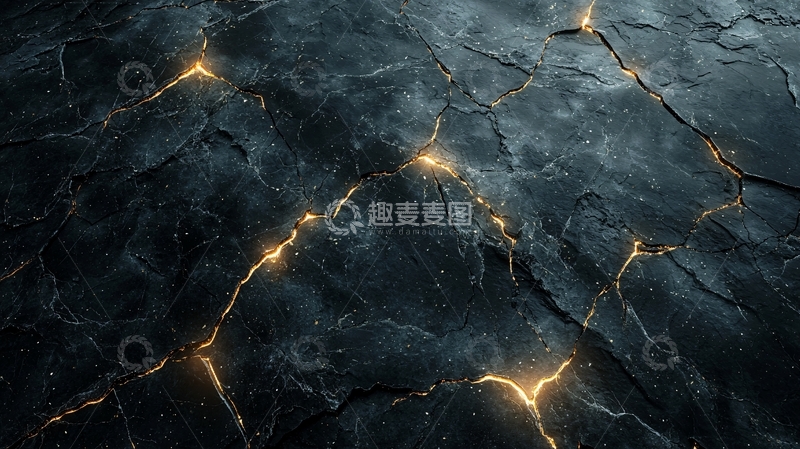高清大图下载【趣麦麦图】深色岩石表面金色裂缝纹理