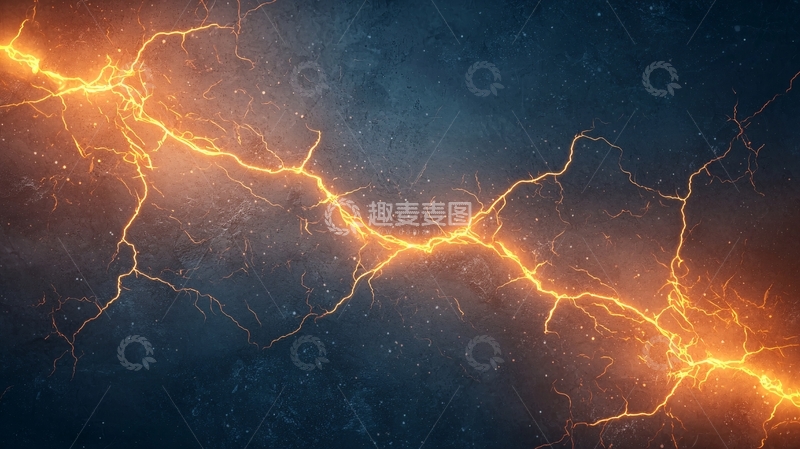 高清大图下载【趣麦麦图】橙色闪电横贯蓝色背景