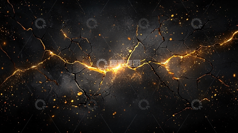 高清大图下载【趣麦麦图】黑色背景上的金色裂缝