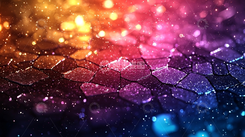 高清大图下载【趣麦麦图】炫彩光斑六边形网格