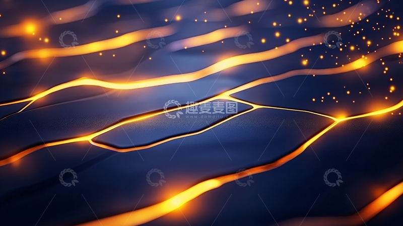 高清大图下载【趣麦麦图】金色光线在蓝色背景上流动