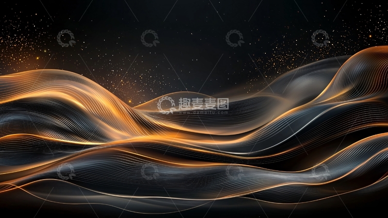 高清大图下载【趣麦麦图】金色流体在黑色背景上