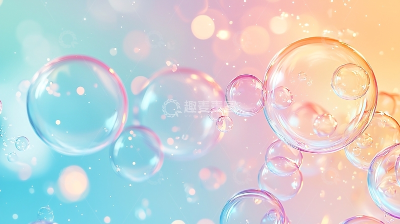 高清大图下载【趣麦麦图】柔和渐变色背景上的透明泡泡
