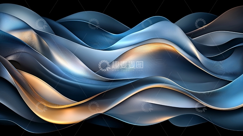 高清大图下载【趣麦麦图】蓝色金色流体波浪抽象背景