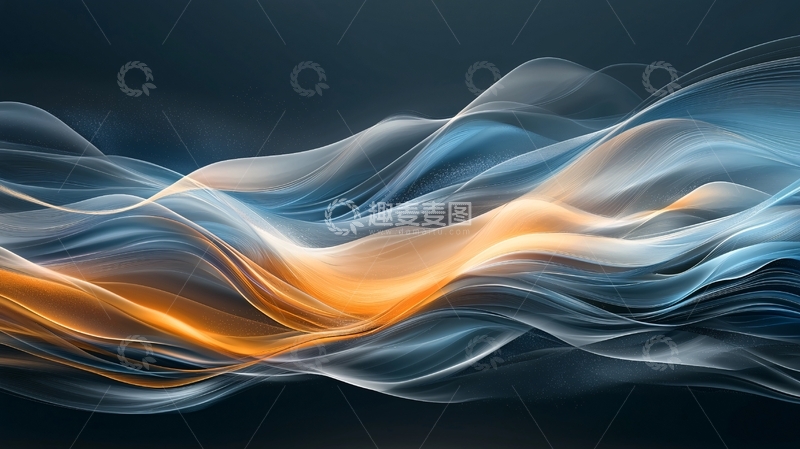 高清大图下载【趣麦麦图】抽象蓝色和金色波浪线条
