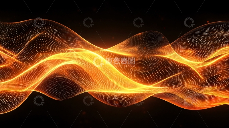 高清大图下载【趣麦麦图】金色流线型火焰在黑色背景上