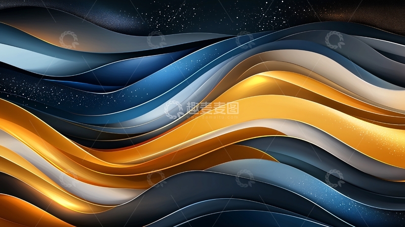 高清大图下载【趣麦麦图】蓝色金色曲线流动背景