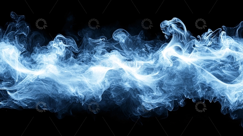 高清大图下载【趣麦麦图】蓝色烟雾在黑色背景上流动