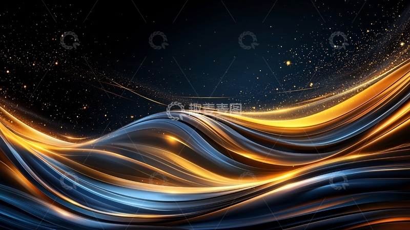 高清大图下载【趣麦麦图】金色蓝色光线交织的抽象背景