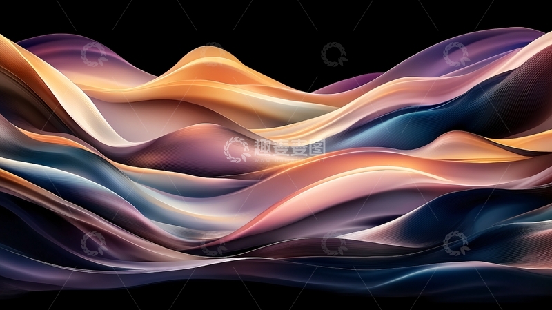 高清大图下载【趣麦麦图】抽象彩色丝绸波浪